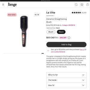 L'ange Black Ceramic Straightening Brush NEW